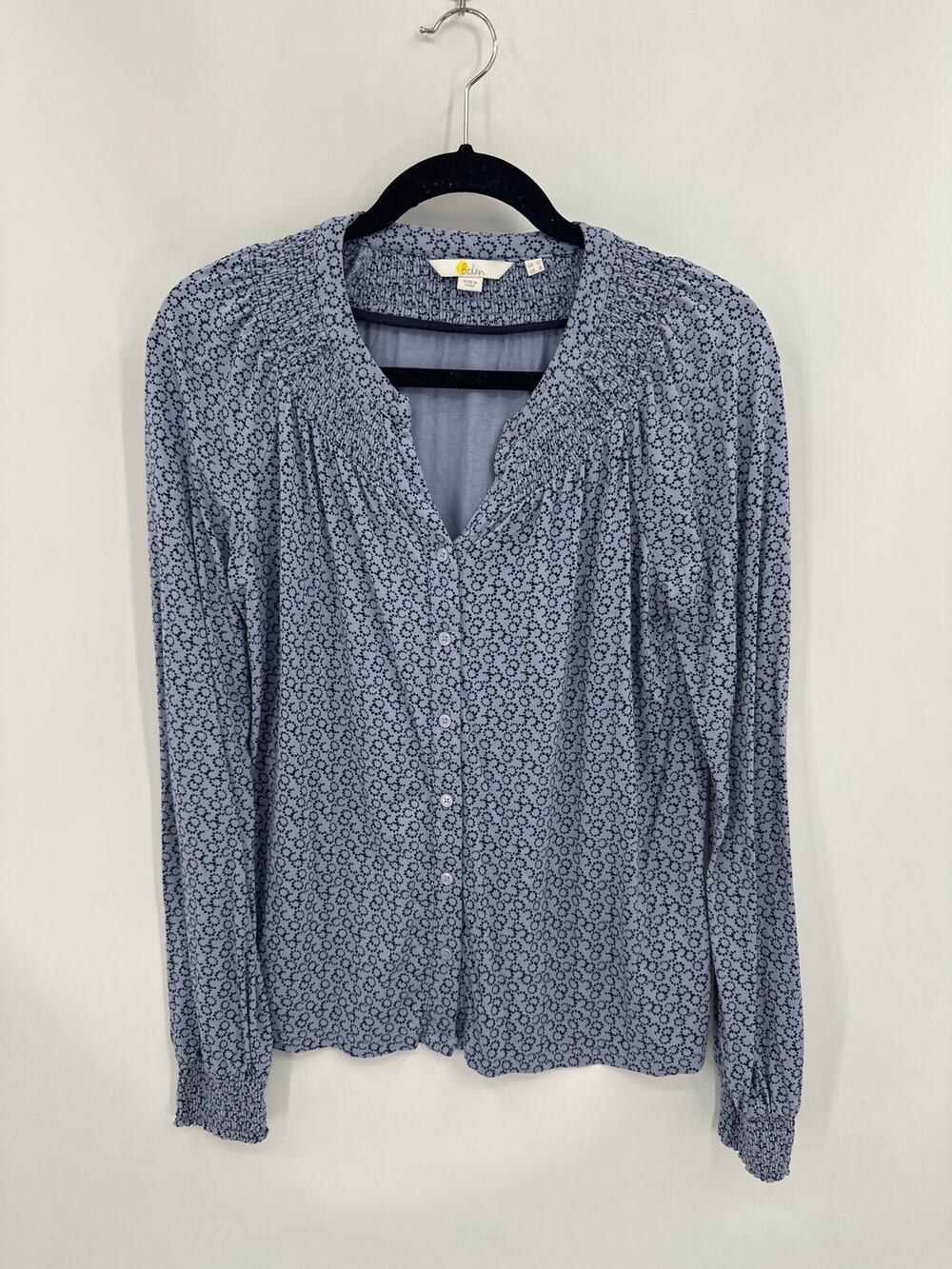 Boden Blue Circle print button front Viscose Long Sleeve Top Size 8